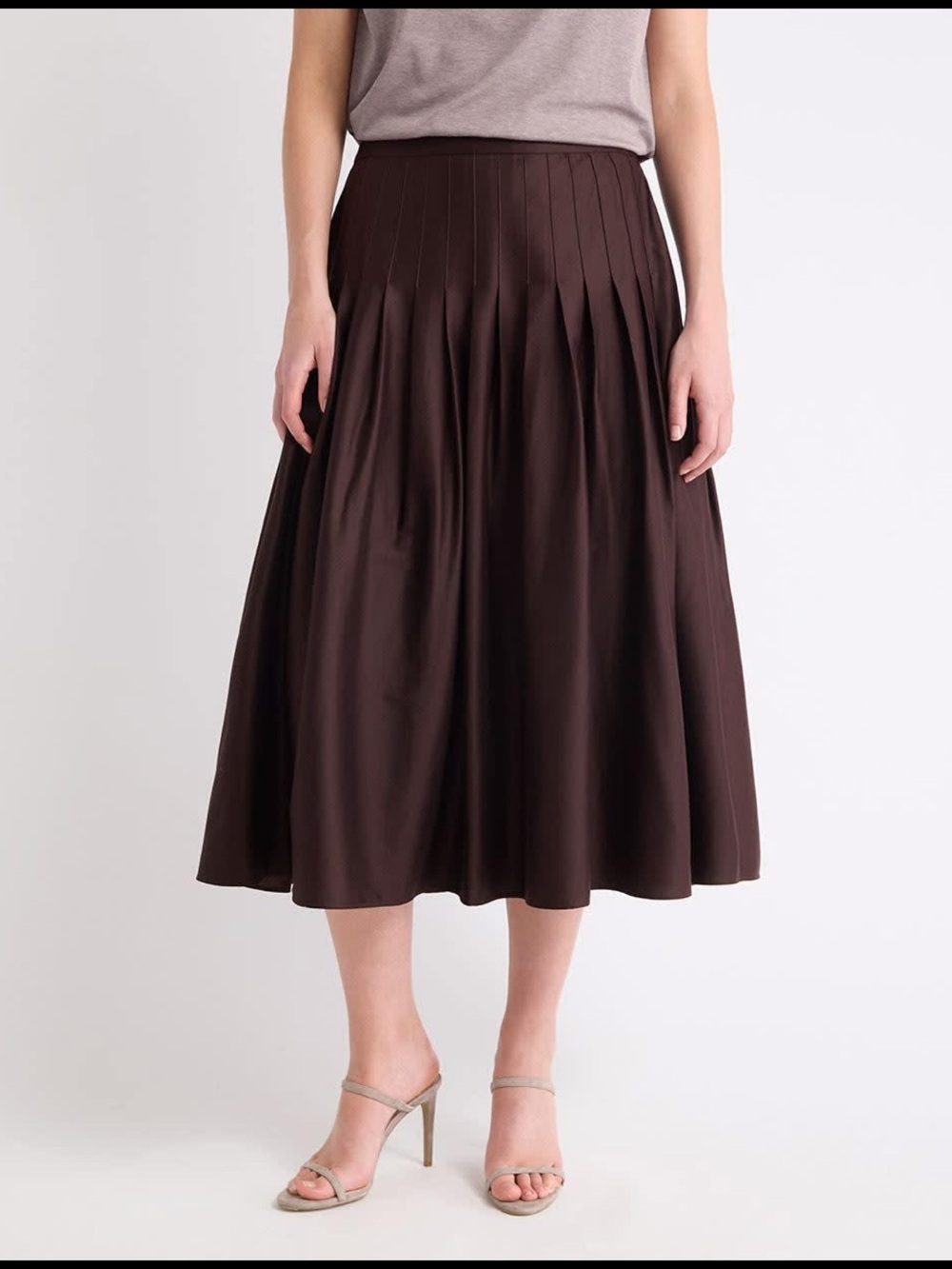 RW&CO. Dark Brown Pleated Midi Skirt